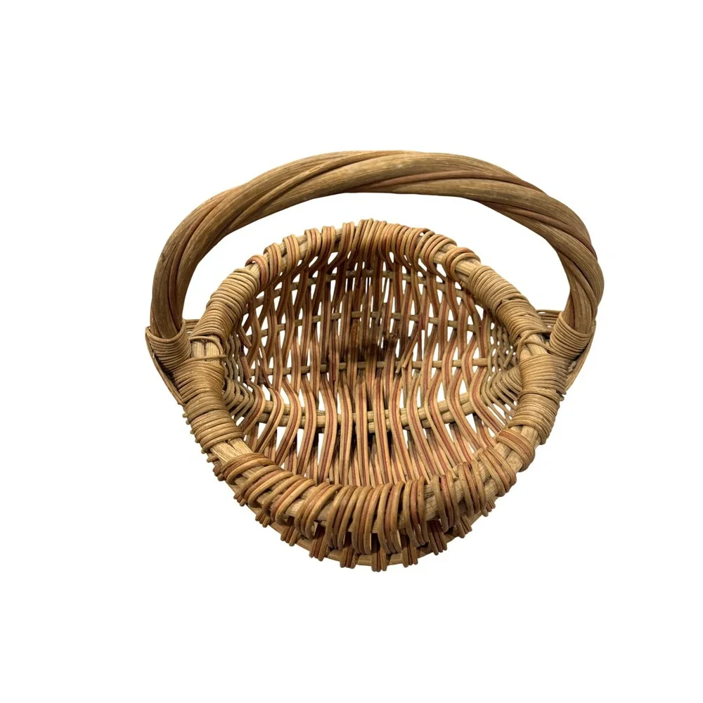 Handwoven Wicker Buttocks Egg Basket Natural Reed God's Eye Handle Farmhouse 10